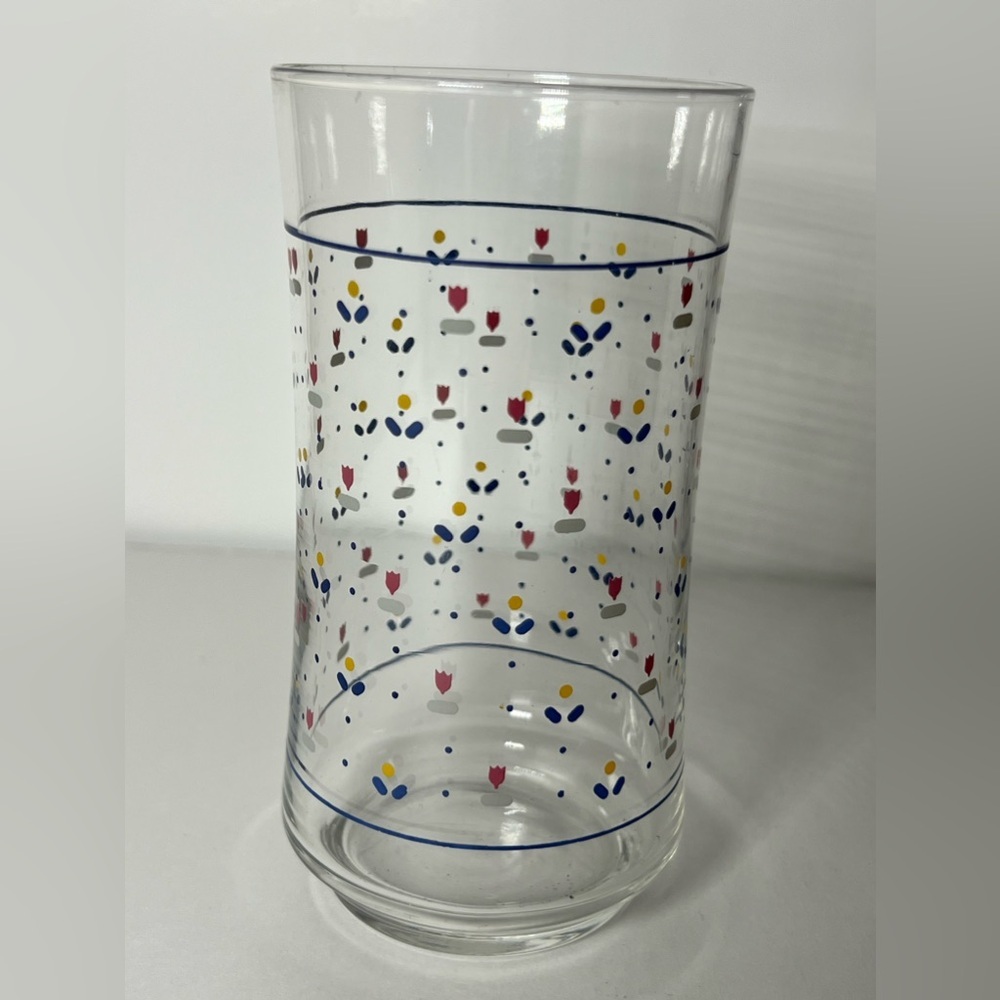 Lot of 4 VTG Sango Country Borders 12oz Glass Tumblers Mini Tulips Dots - Picture 6 of 10